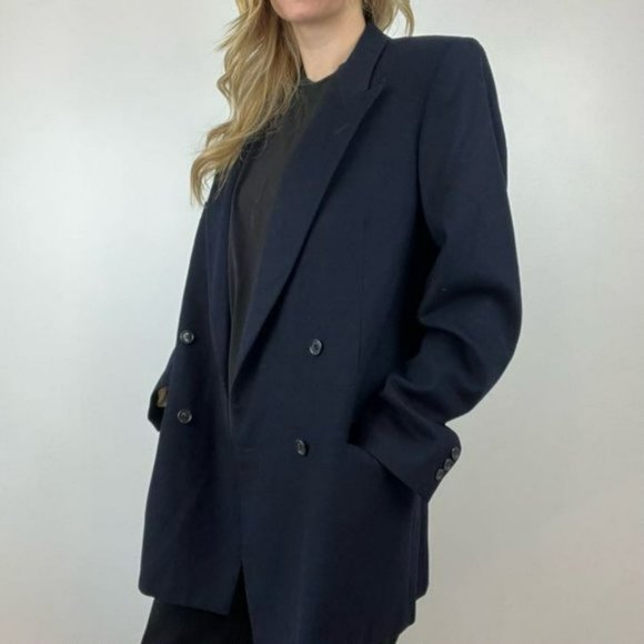 Vintage Andrea Silardi Wool Cashmere Navy Dark Blue Blazer Jacket Pockets M / L - Picture 14 of 16